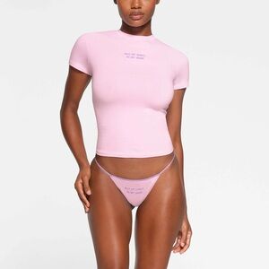 Skims Out of Sight, In my mind baby pink cotton jersey embroidered top